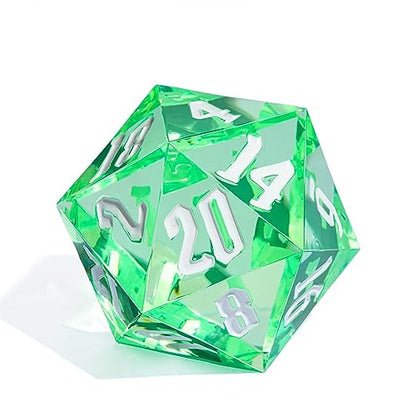 55mm 20 Sided DND Dice, Giant D20 D&D Polyhedral Dice Large D20 with Die Gift Box for Dungeons and Dragons, RPG Table Games (Transparent Green/White Numbers) - color: Transparent Green/White Numbers