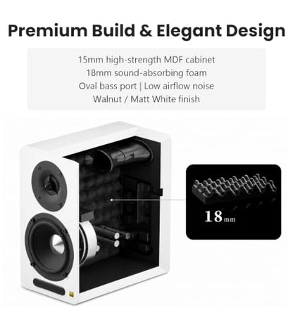 Edifier Airpulse A60 Desktop Hi-Res Bluetooth Bookshelf Speakers, White | Planar Tweeter, Hi-Res Audio, Bluetooth 5.1 aptX HD, DSP Crossover, Multi Input, Sub Out, MDF Wooden Cabinet - color: matt white