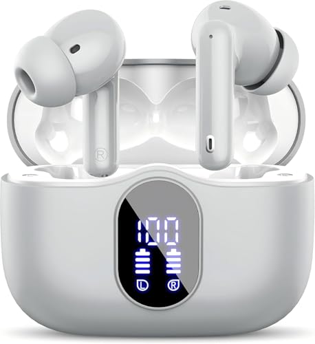 Wireless Earbuds, Bluetooth 5.4 Headphones Bass Stereo, Graphite Gray | Ear Buds with Noise Cancelling Mic LED Display, 36H, IP7 Waterproof in Ear Earphones for Laptop Pad Phones Sports Workout - color: Graphite Gray