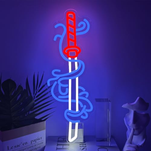 Japanese Sword Neon Sign, Anime Samurai Sword Neon Signs for Wall Decor, Game Room Decor for Boys,Gamer Neon Light up Sign for Gaming Lights Decor,Best Birthday Gift for Teenage Boys and Girls - color: LB-Sword