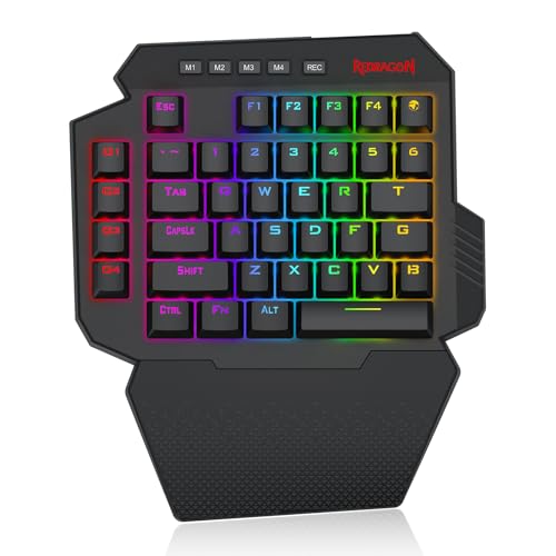Redragon K758 Wired One-Handed RGB Mechanical Gaming Keyboard, 39 Keys Type-C Professional Gaming Keypad w/Upgraded Hot-Swappable Socket, 4 Onboard Macro Keys & Dedicated Wrist Rest