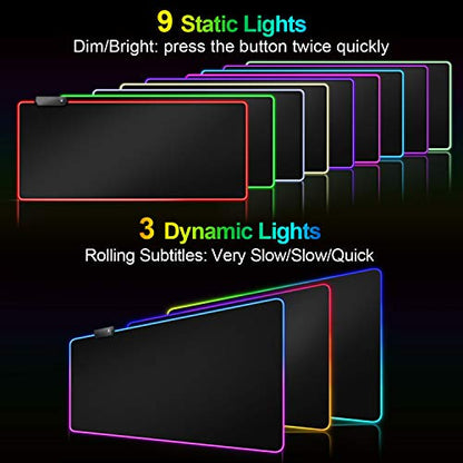 RGB Gaming Mouse Pad Extended Large LED Mouse Pad Anti-Slip Base Computer Keyboard Mouse Mat for Gaming Computer/Laptops/Office Desk (31.5 x 11.8 x 0.16 in, Black)