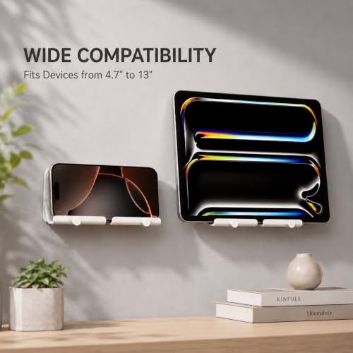 Wall Mount Phone Holder with Cable Hole & Hooks, Adhesive Wall Phone Holder, Phone Charging Dock & Organizer for Bedroom, Bathroom, Kitchen, Office, Dorm & RV (2 Pack-White) - color: 2 Pack-W