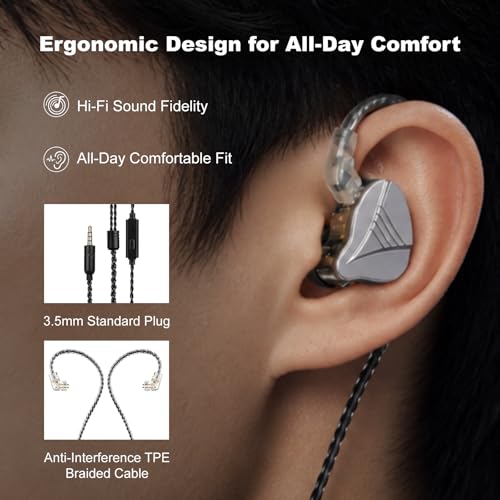In Ear Monitor Headphones Dual Magnetic Dynamic Driver IEM with Mic, Black | Hybrid Banlance Armature with Dynamic in Ear Headphones IEM Earphones Gaming Earbuds - color: YJS-819-Black