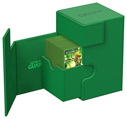 Ultimate Guard Flip'n'Tray 100+, Deck Case for 100 Double-Sleeved TCG Cards + Dice Tray, Green, Independent Magnetic Closure & Microfiber Inner Lining - color: Green
