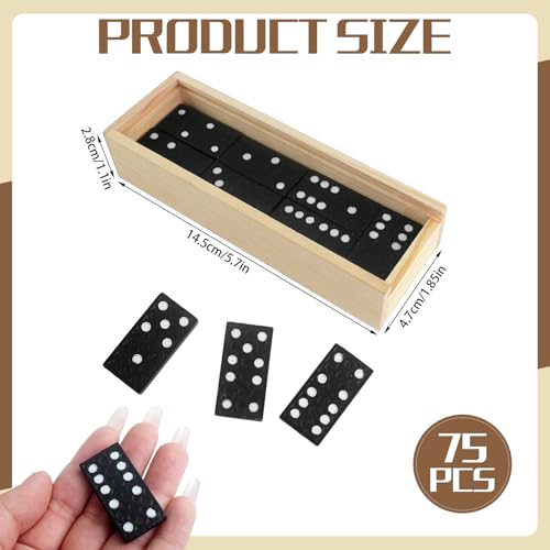 75 Pack Mini Dominos Set for Adults Bulk Double 6 Dominoes Wooden Miniature Classic Board Games Party Favor Travel Family Games Educational Toys with Wood Case Operation Christmas Item Gifts
