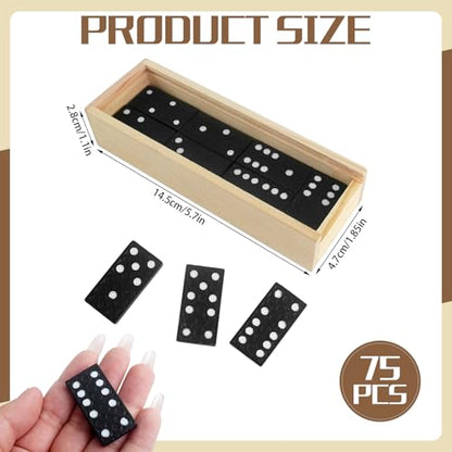 75 Pack Mini Dominos Set for Adults Bulk Double 6 Dominoes Wooden Miniature Classic Board Games Party Favor Travel Family Games Educational Toys with Wood Case Operation Christmas Item Gifts