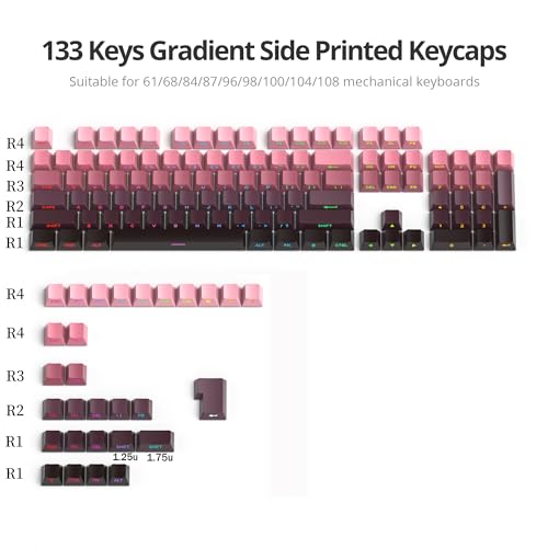 Guffercty kred PBT Cherry Profile 133-keys Gradient Side Printed Double Shot Backlit Keycaps for Gaming Keyboard (Gradient Red) - color: Gradient Red