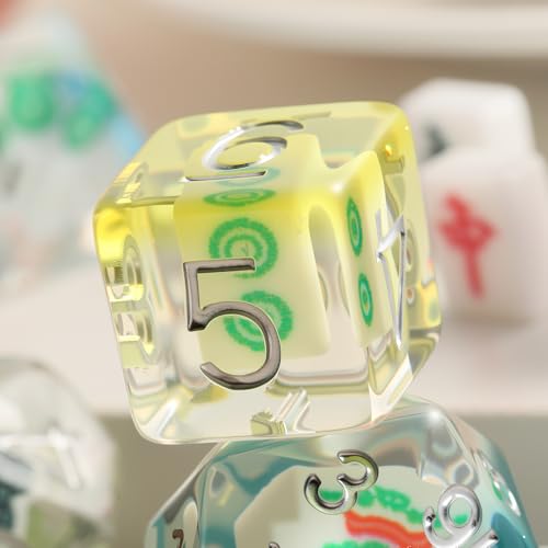 Mahjong Resin DND Dice,DNDND 7PCS Dungeons and Dragons Dice Set with Velvet Bag for DND Role Playing Games and Tabletop Games（Mahjong - color: Mahjong
