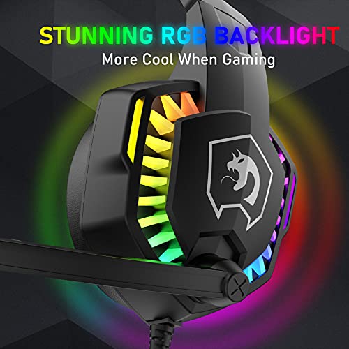 ZIYOU LANG CY907 Wired Gaming Headset with Rainbow RGB Backlight-Black | Retractable,Noise Isolating Microphone,Stereo Sound,Deep Bass,Memory Foam Earmuff,Over Ear Headphone for PS4 PC Win Mac Music - color: Black