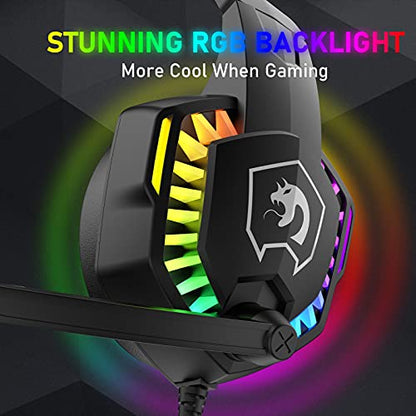 ZIYOU LANG CY907 Wired Gaming Headset with Rainbow RGB Backlight-Black | Retractable,Noise Isolating Microphone,Stereo Sound,Deep Bass,Memory Foam Earmuff,Over Ear Headphone for PS4 PC Win Mac Music - color: Black