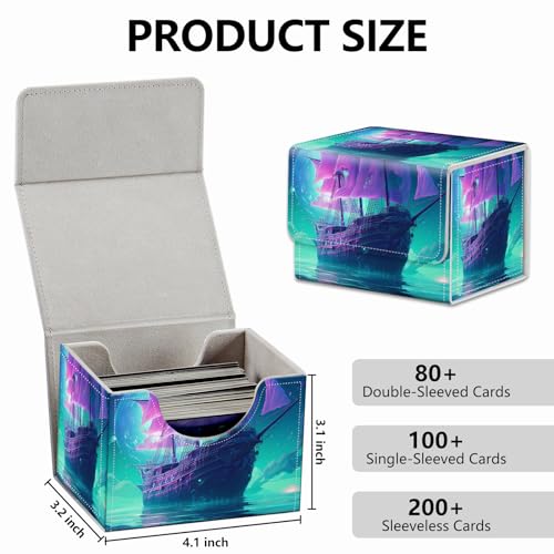 Strong Magnet Card Case Deck Box Mtg Card Box Playing Card Box Magic Deck Box Tcg Up to 200 Cards Creative Pattern Trading Card Storage Box for Collectible Card Games, A Purple Sailing Ship - color: A Purple Sailing Ship