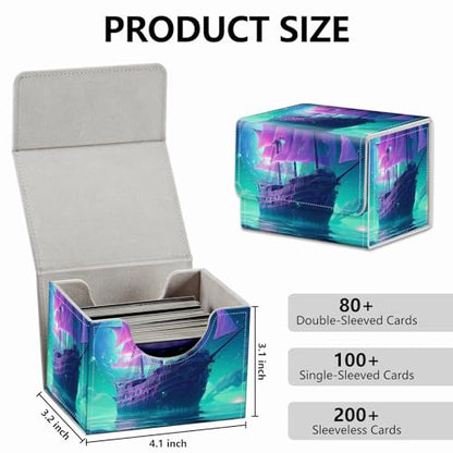 Strong Magnet Card Case Deck Box Mtg Card Box Playing Card Box Magic Deck Box Tcg Up to 200 Cards Creative Pattern Trading Card Storage Box for Collectible Card Games, A Purple Sailing Ship - color: A Purple Sailing Ship
