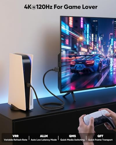 Short HDMI Cable 1FT 10K 8K@60Hz, Small HDMI 2.1 Cable 1 Foot | 4K@120Hz Gaming Cord 48Gbps High Speed, HDR10+, eARC, Ethernet Compatible with HDMI Switch, Roku TV, Monitor, Apple TV, PS5