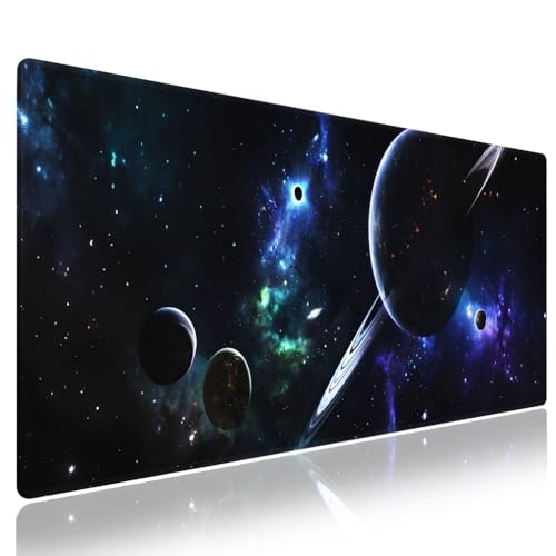 Space Planets Navy Blue Large Mouse Pad, Cosmic Galaxy Fantasy Desk Mat | 31.5" x 11.8", XXL Gaming/Office Stitched Mousepad, Smooth Surface Anti-Slip Base - color: Design WKLXD035