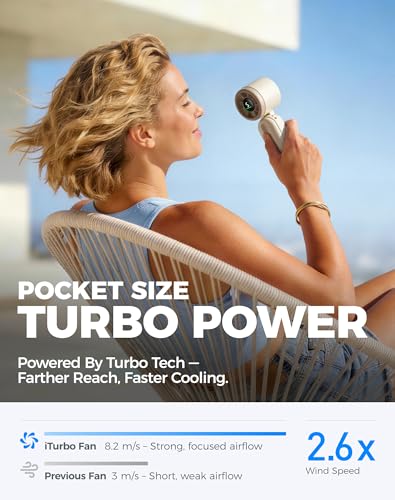 Diveblues Mini Handheld Fan, 30ft/s Portable Turbo Fan [12H Max Cooling], 4000mAh Personal Fan with LED Display, 3-in-1 Hand Held/Neck/Desk Fan for Travel, Cruise, Disney Essentials - color: Vanilla Cream