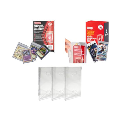 Premium Booster Pack Protection Bundle – Clear PET Sleeves + Magnetic One-Touch Card Holders for Pokémon MTG Yu-Gi-Oh
