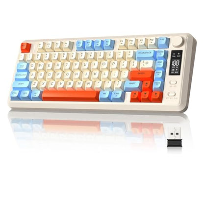 ZIYOU LANG M75 Wireless Gaming Keyboard, RGB Backlit Rechargeable 2000mAh Battery, Small Membrane But Mechanical Feel Keyboard with Smart Display & Knob, PBT Gradient keycaps for PC, MAC - Blueberry - color: Blueberry