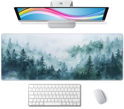 Desk Mat, Big Desk Pad, XL Extended Gaming Mouse Pad, Large Mouse Pad for Desk Rubber Base Mousepad with Stitched Edges, Keyboard Mouse Mat for Work, Game, Office, Home - Watercolor Forest Misty - color: Watercolor Forest Misty