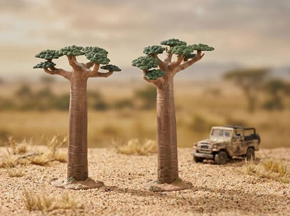 2Pcs Mini Model Trees - Imitation Baobab Tree Mini Tree Figurines Diorama Supplies Artificial Tree Fake Plants for Train Scenery Architecture Landscape Desert Scene Sand Table Decor