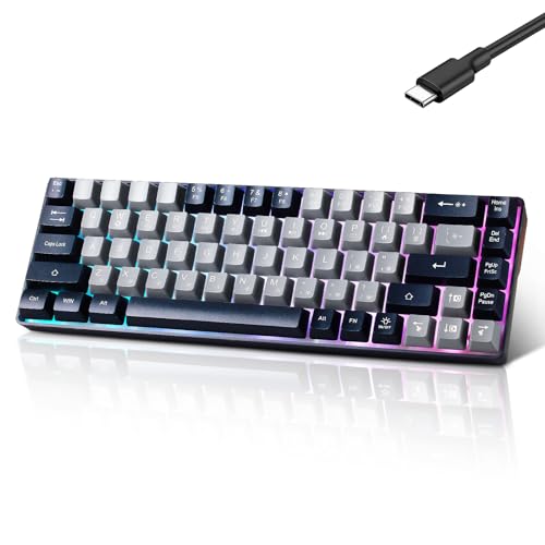 Guiheng Wired Portable 60% Mechanical Gaming Keyboard,RGB LED Backlit Compact 68 Keys Mini Wired Office Keyboard with Red Switch for Windows Laptop PC Mac -Grey and Black - color: grey and black