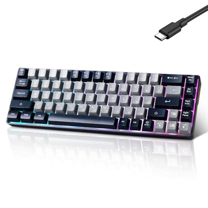 Guiheng Wired Portable 60% Mechanical Gaming Keyboard,RGB LED Backlit Compact 68 Keys Mini Wired Office Keyboard with Red Switch for Windows Laptop PC Mac -Grey and Black - color: grey and black