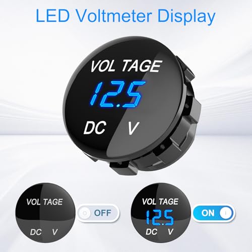 4 in 1-12V USB Outlet RV Accessories Marine Switch Panel Plug, PD3.0 and Dual QC3.0 Car USB Port Aluminum Charger, Lighted 150W Cigarette Lighter Socket, Blue LED Voltmeter and Toggle Switch DIY Kit - color: Charger+Socket+Voltmeter+Switch