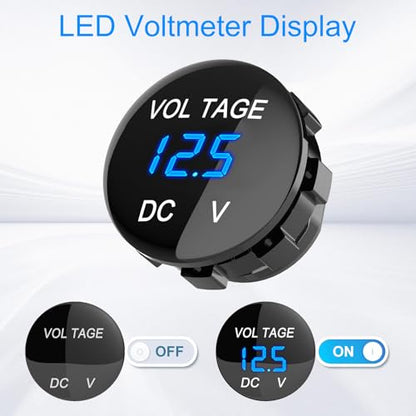 4 in 1-12V USB Outlet RV Accessories Marine Switch Panel Plug, PD3.0 and Dual QC3.0 Car USB Port Aluminum Charger, Lighted 150W Cigarette Lighter Socket, Blue LED Voltmeter and Toggle Switch DIY Kit - color: Charger+Socket+Voltmeter+Switch