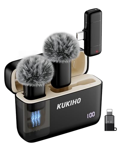 KUKIHO Wireless Lavalier Microphone with Charging Case, 36H Battery Life, Noise Cancellation, 135ft Range, Plug-and-Play Clip-On Mic for iPhone, iPad, Android, YouTube, Vlog, Live Streaming - color: Matte Black, size: With Case