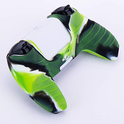 Silicone Cover Skin Case for PS5 Controller x 1(Camouflage Green) with Thumb Grips x 10