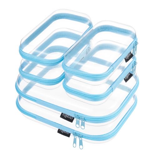 6 Pack Blue Clear Hard Shell Beauty Organizer (2M+4S), 1.2mm Heavy Duty Crush-Proof Cosmetic Case, Reinforced YKK Zippers, Stadium Approved Security Bag for Skincare & Electronics, Multi-Size Set - color: Blue, size: 6 Pack (2M+4S)