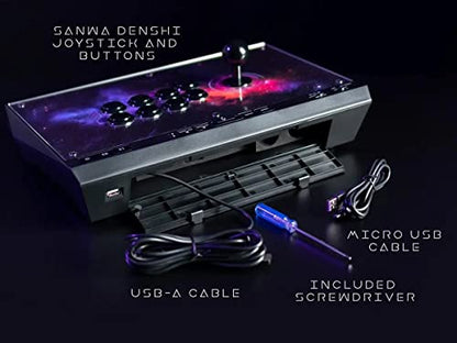 Monoprice Arcade Fighting Stick Controller, Retro Gaming, Arcade Joystick, USB Port, Compatible with Windows, Xbox One, PlayStation 4, Nintendo Switch, and Android - Dark Matter Series