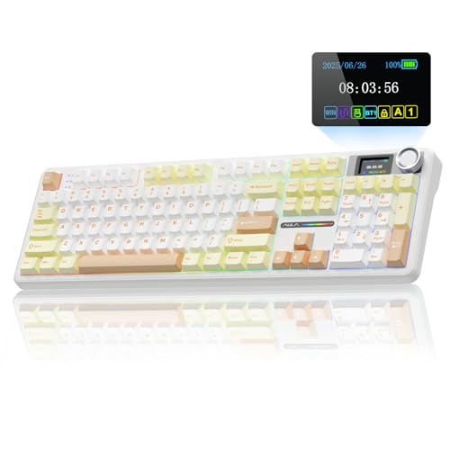 AULA F108 PRO - Wireless Mechanical Keyboard with Screen&Knob,Hot Swappable Gaming Keyboard with 8000mAh Battery,Pre-lubed Switches,RGB Backlit,PBT Keycaps Creamy Sounding Computer Keyboards,104 Keys - color: Mocha Mousse