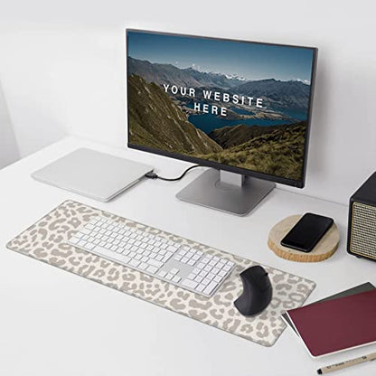Leopard Print Gaming Mouse Pad Large Cheetah Desk Mat, 31.5x11.8in, XL | Extended Big Mousepad, Waterproof Smooth Surface, Non-Slip Rubber Base, Stitched Edges, For Keyboard Mouse, For Home Office - color: Grey Leopard Print