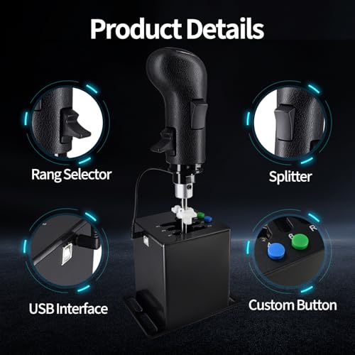 ZLiT PC USB Racing Game Truck Simulator Gear Shifter+Gearshift Knob for Logitech G923 G29 G27 G25 G92 for Tumaster Steering Wheel (Black)