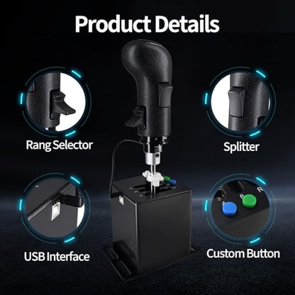 ZLiT PC USB Racing Game Truck Simulator Gear Shifter+Gearshift Knob for Logitech G923 G29 G27 G25 G92 for Tumaster Steering Wheel (Black)