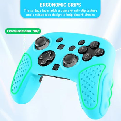 GLDRAM Switch 2 Pro Controller Clear Case, Remote Soft Silicone Protective Cover Skin, Scratch & Shockproof Durable Accessories for Nintendo Switch 2 Pro Controller - Blue