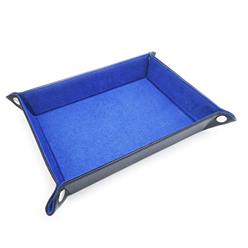 2 Pieces Dice Holder Dice Rolling Tray Double Sided PU Leather and Velvet Folding Tray Dice Pad for Dice Gaming and Other Table Games (Blue & Red) - color: Blue & Red