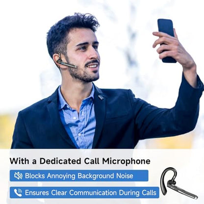 Boytond Bluetooth Headset V6.1,Single-Ear Bluetooth Earpiece,CVC8.0 Noise Cancelling Wireless Headset,100Hrs Talk Time Wireless Earbud with Mic,Hands-Free Headphone for Trucker, Office, Home&Business