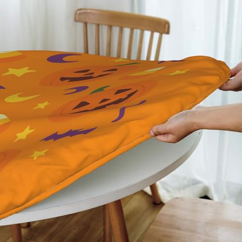 Famame Halloween Pumpkin Cute Candy Round Fitted Tablecloth with Elastic Protector Table Kitchen Dinner Waterproof Oil-Proof Table Covers Fits 40"-44", Small - color: Halloween Pumpkin Candy, size: Small (40"-44")