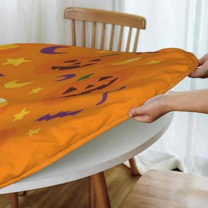 Famame Halloween Pumpkin Cute Candy Round Fitted Tablecloth with Elastic Protector Table Kitchen Dinner Waterproof Oil-Proof Table Covers Fits 40"-44", Small - color: Halloween Pumpkin Candy, size: Small (40"-44")