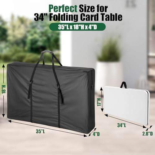34" Folding Card Table Storage Bag for 34" Fold-in-Half Square Table | Storage Bag for Picnic/Camping/Party Table, Waterproof Dustproof Protective Cover - Black 35 x 18 x 4 Inch - size: 35" x 18" x 4"