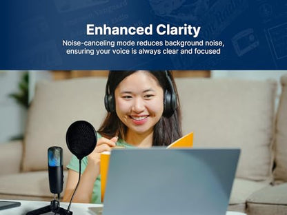 Emerson EAM-9052 USB Gaming & Streaming Condenser Microphone with LED Lighting and Pop Filter