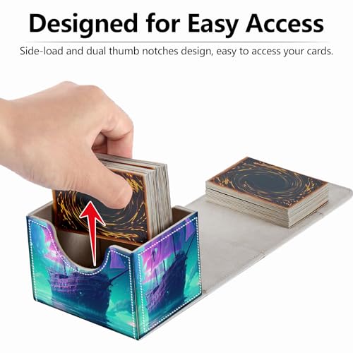 Strong Magnet Card Case Deck Box Mtg Card Box Playing Card Box Magic Deck Box Tcg Up to 200 Cards Creative Pattern Trading Card Storage Box for Collectible Card Games, A Purple Sailing Ship - color: A Purple Sailing Ship