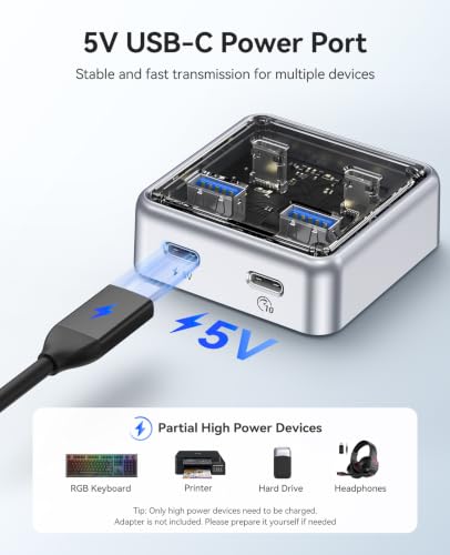 ORICO 10Gbps USB C Hub, 4-Port Zinc Alloy USB 3.2 Splitter with 2 USB-A & 2 USB-C Ports, High-Speed Data Extender for Laptops, PCs, Desktops, and More (3.28Ft) - size: 3.28Ft