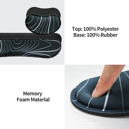 Bloss Keyboard Mouse Pad Set, Large Gaming Desk Pad+Keyboard Wrist Rest+Mouse Wrist Cushion+Coaster, Non-Slip Desk Mat, Home Office Essentials-Black and White Topography (35.4 x 15.7 Inches) - color: Topographic, size: 35.4 in x 15.7 in x 0.08 in