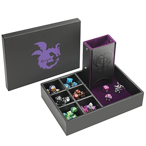 Grajar DND Dice Tray and Dice Tower with Storage, 3 in 1 Dice Rolling Tray with Lid, Portable Dice Box Storage, DND dice Holder for Dungeons and Dragons D&D RPG MTG Table Games - Purple - color: Purple
