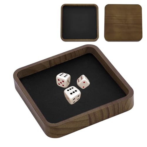 2pcs Wooden Dice Tray Small Portable Square Dice Rolling Tray | Board Games Trays PU Leather Holder Storage Box for Table Board Games and Small Items for Party Home Bar (Black) - color: Square Black
