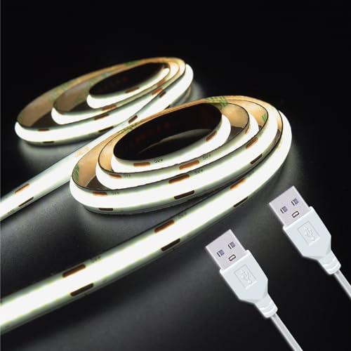 Short LED Strip Lights, COB 5V USB Bright White 6500K (3.28FT/2 Pack) | Small 5W, High Density, Not Dimmable, Flexible for Bedroom Indoor Home Decor Flexible Display Cabinet TV Lighting - color: 3.28FT/6500K*2