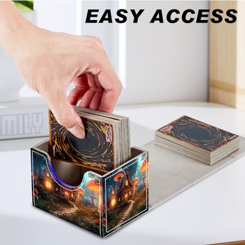 DEGDFSGR Card Game Storage Box for TCG MTG Commander Deck Box Organizer Trading Card Case Magnetic Closure Creative Pattern Up to 200 Cards, A Magical Mushroom Village - color: A Magical Mushroom Village